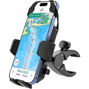 Boat Phone Clamp Mount, [Strap Double Protection] Marine Cell Phone Clip Holder, 360 Adjustable Sailboat Rail Bar Pole Helm Clamp Holder for iPhone 16 15 14 Pro Max, Galaxy, 4-7" Smartphone