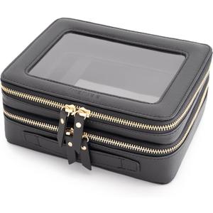 Aveniee Clear Makeup Bags, Double Layer Cosmetic Bags with Separate Brush Compartment, Large Travel Toiletry Bag Cosmetic Case, Travel Accessories Organizer for Women(2 Layers, Black)