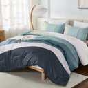 WONGS BEDDING Comforter Set King Size, Blue Striped Patchwork Comforter for King Bed,3 Pieces (1 Comforter+2 Pillowcases) Soft Microfiber Bedding Set for All Season (104"x90")