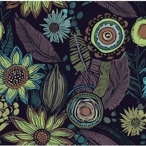 Vintage Boho Wallpaper Peel and Stick, Gothic Floral Contact Paper, Retro Flowers Bohemia Wall Paper Self Adhesive Removable Waterproof for Walls Shelves Cabinet Table 17.5" x 118"(Dark Purple, Green)