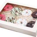 Cookie Boxes, 14" x 10" x 2.5" White Bakery Boxes with Window, Auto-Popup Treat Boxes, Pastry Boxes for Cookies, Donuts, Muffins and Strawberries [ Pack of 15 ]