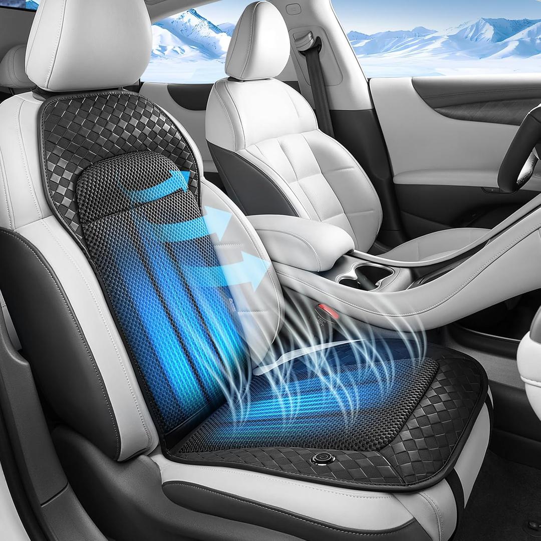 Coverado Upgraded Cooling Car Seat Cover12V-24V Ventilated pad Built with 8 Turbo Fans, 3-Speed Dual Blowing & Suction for Effective Cooling Universal Black Cushion, Great for Summer Driving