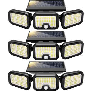 VIVOHOME Solar Flood Lights Outdoor, 256 LED 2500LM Motion Sensor Lights, 3 Adjustable Heads Security Lights, IP65 Waterproof, 270 Wide Lighting Angle Solar Powered Lights for Porch, Yard, Pack of 3 
