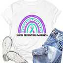 Womens Suicide Prevention Awareness Shirt Teal and Purple Ribbon Tee (White, S)