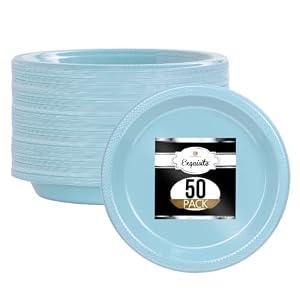 Exquisite Plastic Dessert/ Salad Plates - Solid Color Disposable Plates - 50 Count … (10 Inch, Light Blue)