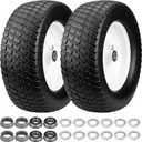 2 Pack 15x6.00-6 Flat Free Tire and Wheel, Solid Lawn Mower Tires 15x6.00-6, 15x6.00-6 Solid Tires （White Rim)
