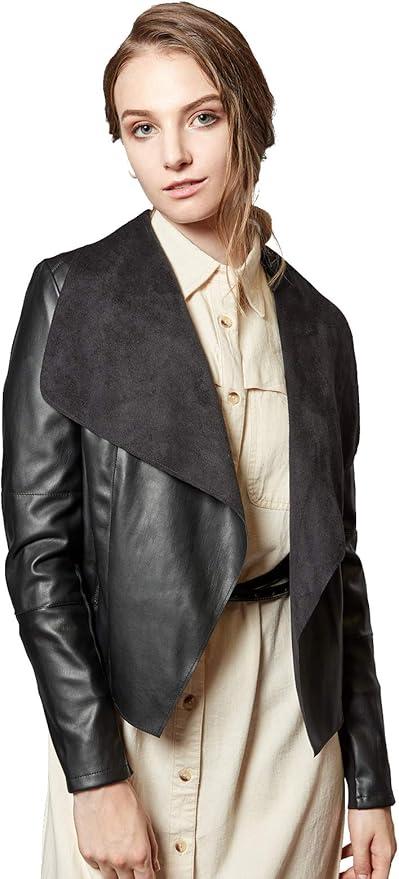 Escalier Women Large Lapel Loose X-Large Size Pu Leather Jacket Ladies Short Jacket