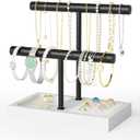 SZQINJI Bracelet Holder Organizer Jewelry Display Stand, Solid Wood Base with 2 Tier Metal T-bar for Bracelet Wristband Bangle Watch Necklace Hanging, White, Christmas Gift