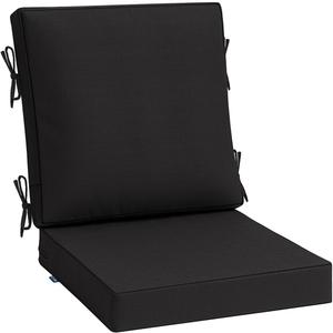 MIULEE Black Outdoor Dining Cushion 20x20 Inch Waterproof & 3 Year Color Fastness Deep Seat and Back Cushion for Patio Furniture Chair with Ties