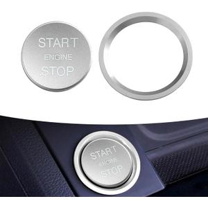 2 PCS Car Button Decoration, Engine Button Starter Cover, Ignition Ring Cover Modification Interior, Universal for Most Cars (Silver)