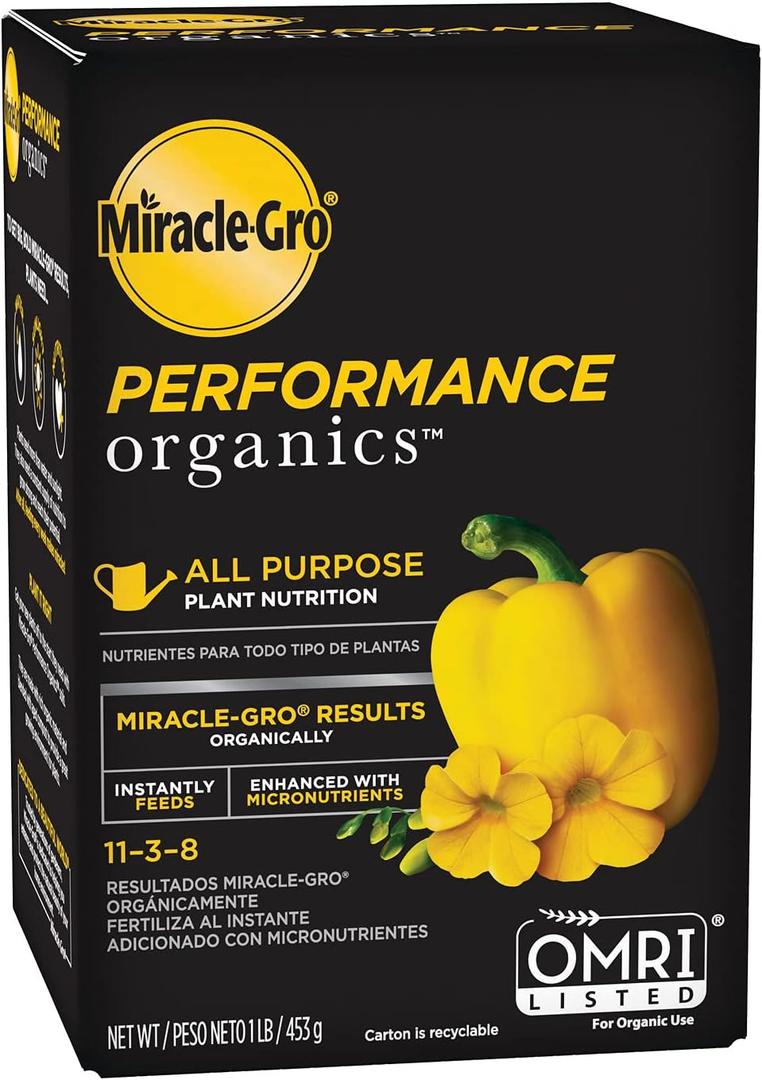 Miracle-Gro Performance Organics All Purpose Plant Nutrition, 1 lb. - All Natural Plant Food For Vegetables, Flowers and Herbs - Apply Every 7 Days For Best Results - Feeds up to 200 sq. ft.