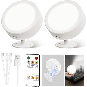 EZVALO LED Wall Mounted Lights, 5500mAh Rechargeable Wall Sconces Lamp, 3 Color Temps & Remote and Touch Control, 360°Rotation Dimmable Cordless Wall Light for Bedroom Reading Study (2 Pack White)