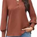 Womens Long Sleeve Tops 2025 Fall Henley Shirts Work Blouses Dressy Casual Trendy Clothes (L)