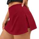 Avanova Women Low Rise Side Slit Mini Skorts Stretchy Bodycon Skirt with Shorts Underneath Sexy Night Out Short Skirts Red Medium (Red, M)