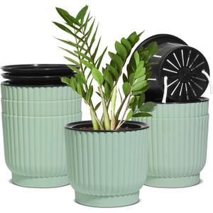 T4U 6 Inch Self Watering Pots for Indoor Plants, 6 Pack Plant Pots, Self Watering Planter for Indoor Plants, Durable Plastic Pots, Flower, Succulents (6 Pack, 6", Green)