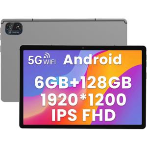 kinstone Android 12 Tablet with 128GB ROM+6GB RAM+1TB Extension, 10.1 Inch Tablet with Octa-Core, 1920x1200 FHD IPS Screen, 13+5MP Dual Camera, 6000 mAh Battery, 5G WiFi, Bluetooth 5.0
