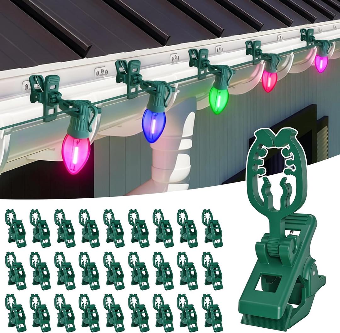 ANGAR C7 C9 Christmas Light Spring Clips, 50pcs Universal Heavy Duty Quick Christmas Light Clips, Fit E12/E17 Base, Holiday Mini Rope Lights, Perfect for Gutter Shingle Metal Roof Fence Railing Trees