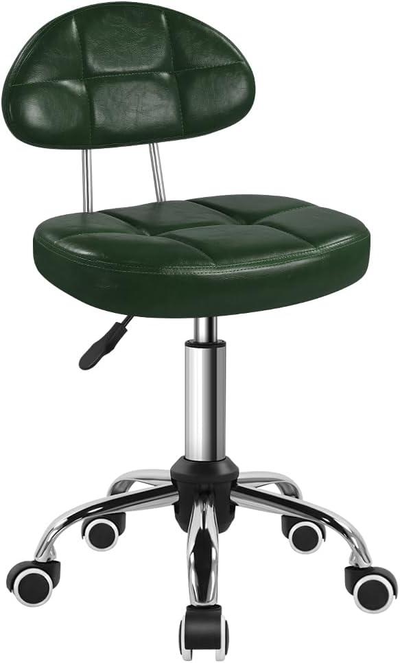 BFTOU Square Minimalist Swivel Stool with Wheel for Work SPA Shop Massage Height-Adjustable and Cost-Effective Rolling Stool Chair with Back (Green)