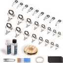 OJY&DOIIIY Fishing Rod Repair Kit, All-in-One Supplies for Fishing Pole Eyelets Replacement with Rod Guides,Epoxy Glue,Wrapping Thread and Tape (Casting+Tips)