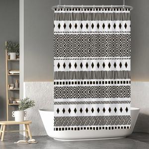 Baocicco Boho Black White Geometric Pattern Shower Curtain Hand Drawn Style Tribal Pattern Shower Curtains for Bathroom Decoration for Boys Girls Bathtub Fabric Shower Curtain with Hooks 48x72 Inches (48W x 72H)