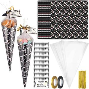 Marspark 60 Set Graduation Treat Bags Class of 2026 Grad Party Favors DIY Cone-shaped Goodie Candy Grad Bags with Wrap Paper, Tags & Twist Ties for Gifts Wrapping Congrats Party Supplies