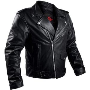 Brando Cafe Racer Biker Jacket - Black Leather Motorcycle Jacket with Armor for Men - 4 Season Riding Jacket with Concealed Carry (CCW), Protective Armor, Mesh - M