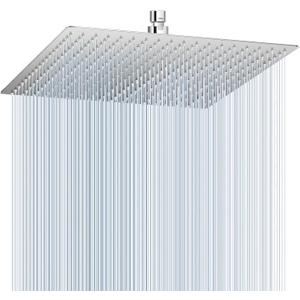 16 inch Large Rain Shower Head Ceiling Mounted - All Metal 304 Stainless Steel, Full Body Rainfall Shower with 324 Silicone Nozzles - Waterfall Bathroom Square Showerheads, Chrome Polished