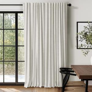 100% Blackout Shield Linen Blackout Curtains for Bedroom 84 Inches Long, Back Tab/Rod Pocket Living Room Drapes, Thermal Insulated Blackout Curtains 1 Panel Set, 100" W x 84" L, Beige