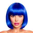 Blue Bob Wig With Bangs 12 Inch Royal Blue Wig Short Synthetic Fiber Bob Wigs for Women Short Bob Wigs and Halloween Cosplay Bob Wig for Girl Colorful Costume Wigs With One Cap (Blue)
