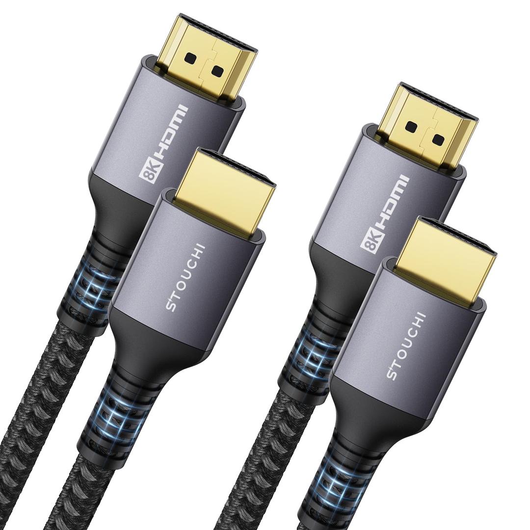 Stouchi 8K HDMI 2.1 Cable 8ft (2-Pack), 48Gbps Ultra High Speed Cord for Gaming (4K120Hz), Reduces Screen Tearing & Lag, Compatible with PS5, Xbox Series X, Mac mini M4, Apple TV, eARC Braided (Grey)