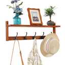 Exper City Coat Rack Wall Mount with Shelf, 26IN Wooden Coat Hanger Hooks Wall Mount with 5 Metal Hooks, Hanging Shelf with Hooks, Retro Walnut