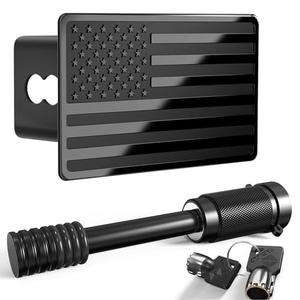 2.5 Inch American Flag Trailer Hitch Cover Plug with 5/8-Inch Pin Diameter Trailer Hitch Lock,2 1/2 Inch Hitch Cover Fits for 2.5 Inch Receivers,Black