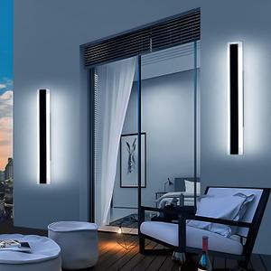 2 Pack 23.6inch Modern Outdoor Light Fixture, 3000K-6000K Dimmable Wall Sconce, IP65 Waterproof Linear Exterior LED Lights with Remote Control, Black Aluminium for Porch, Patio, Garage
