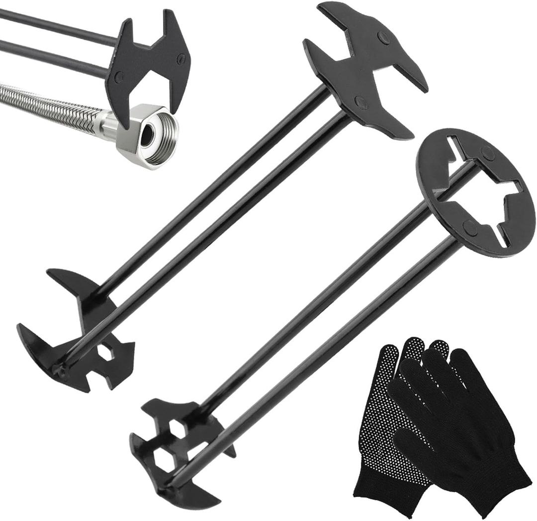 2Pcs Multifunctional Basin Wrench Set,7Sizes Faucet Wrench with Gloves,Universal Under Sink Plumbers Tool,Two-Shaft Design Four-Jaw Hex Faucet tool for Kitchen & Bathroom(2PCS)