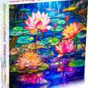 Bgraamiens Stained Glass Waterlily Jigsaw Puzzle - 1000-Piece Floral Art for Adults, Color Challenge with Botanical Mosaic Design, Home Decor & Gift Idea