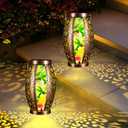 OUISJYER 2PC Solar Lantern Outdoor Waterproof Glass & Metal Garden Decor Gifts for Women Mom Grandma Large Hanging Solar Light Tabletop Lamp for Yard, Patio, Porch (Hummingbird)