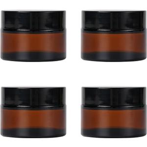 Amber Glass Jars with Lids, 4 Pack 1oz Small Glass Jars with Inner Liners, 30 ml Reusable Empty Round Cosmetic Container for Creams, Lotion, Cosmetic, Spice, Powder