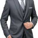 Cloudstyle Mens 3-Piece Suit Notched Lapel One Button Slim Fit Formal Jacket Vest Pants Set (Small, Dark Grey)
