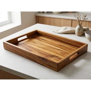 Joy&Grace Acacia Wood Serving Tray with Handles, 16.8" × 12.8"