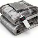 Electric Heated Blanket Throw 50''x60''Size Faux Fur Heating Blanket 10 Heating Settings, 1-8h Timer & Overheat Protection, Machine Washable, Soft Flannel and Sherpa Full Body Warmth