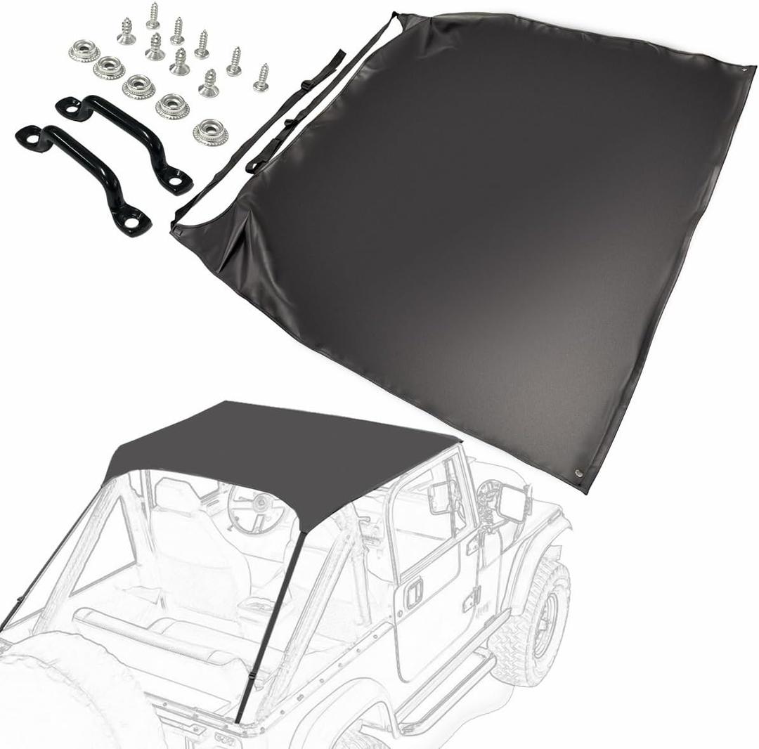 Traditional Bikini Top for Jeep '76-86 CJ7 / '81-85 Scrambler CJ8 / '87-91 Wrangler YJ - Black Crush, Upgraded Stainless Steel Hardware & Heavy-Duty Fabric (8% Heavier Than Other), Tough Stitch