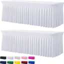 2 Pack White Spandex Tablecloths for 8 Foot Rectangle Tables, Wrinkle Free Stretchy Table Cloth 8ft Fitted Table Cover Desk Skirt for Parties Weddings Birthday Banquet Baby Shower