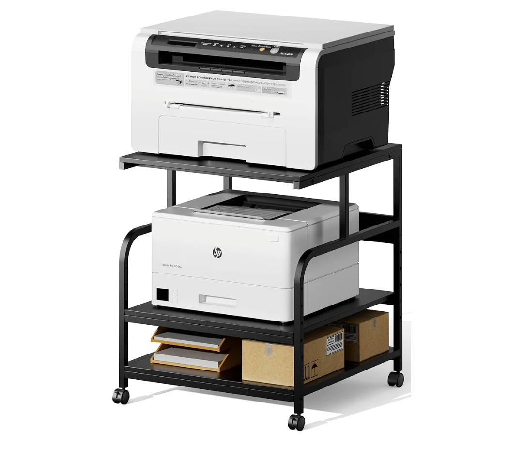 Warmiehomy 24x24 inches Printer Stand with Adjustable Storage Shelf - Large Printer Table with Wheels - 3 Tier Rolling Cart - Use for 3D, Laser, Mini Fridge, Home Office (Black)