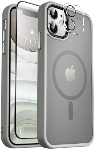 MOCCA Strong Magnetic for iPhone 11 Phone Case,[Compatible with Magsafe][Glass Screen Protector+Camera Lens Protector] Slim Thin Shockproof Cover Case for iPhone 11 6.1 inch, Titanium Gray Set of 2