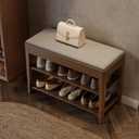 Small Shoe Bench with Storage, Wooden Shoe Storage Bench with Cushion&Hidden Drawer, 2-Tier Shoe Rack Bench for Entryway, Mudroom, Hallway, 31.5"W x 13.6"D x 21.3"H