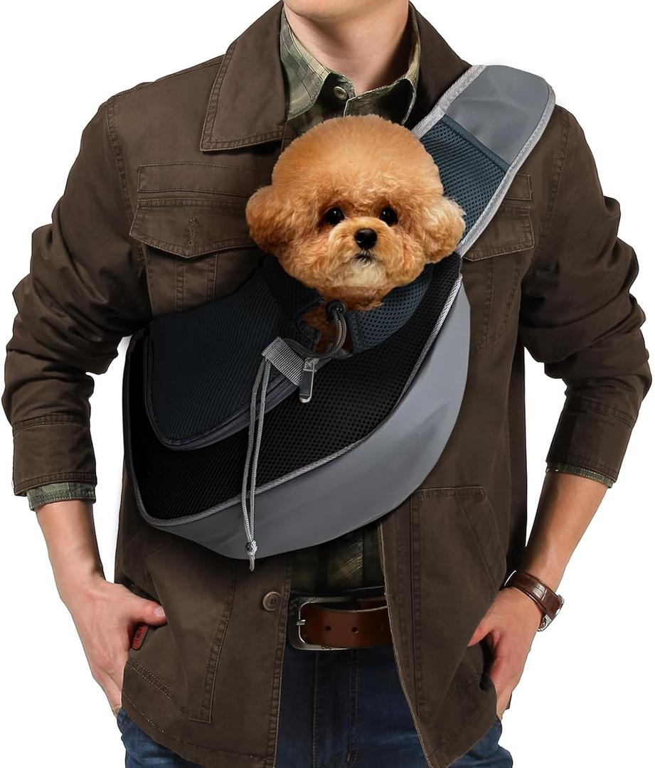 Dog Sling Carrier for Pooch Doggy Yorkie Chihuahua Baby, Travel Front Backpack Chest Body Holder Pack to Wear, Large, Black (16.5"L x 10.2"W x 2.0"H)