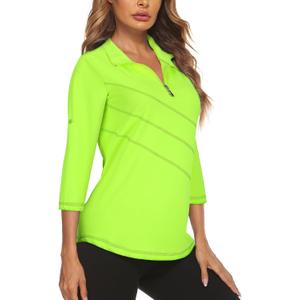 Koscacy Women's 3/4 Roll Sleeve Golf Tennis Polo Shirts UPF50+ Half Zip Dry Fit Workout Tops Athletic Shirt (XXL)