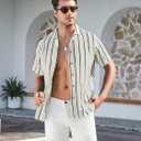 Alex Vando Mens Summer Shirts See Through Sheer Lace Casual Short Sleeve Button Down Beach Shirt (S)