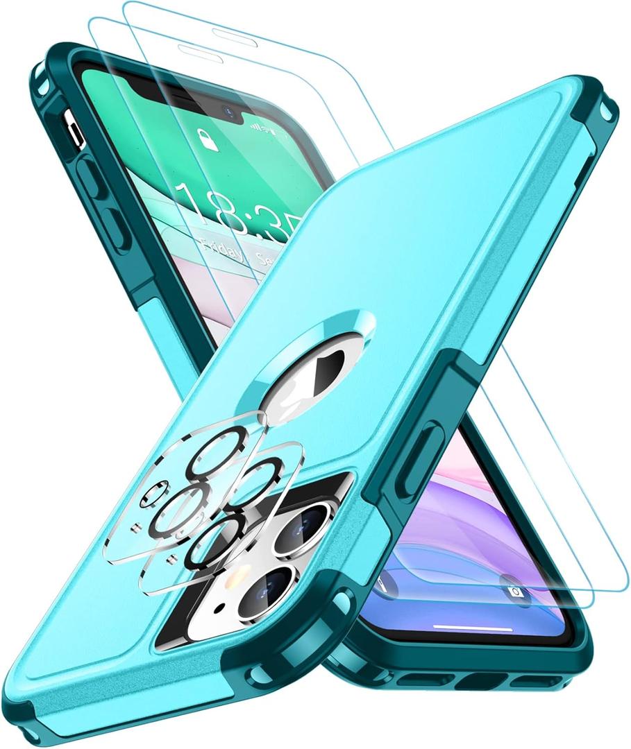 SPIDERCASE Shockproof for iPhone 11 Case,[10 FT Military Grade Drop Protection],with 2 pcs[Tempered Glass Screen Protector+Camera Lens Protector] Heavy Duty Protective Phone Case,Light Blue