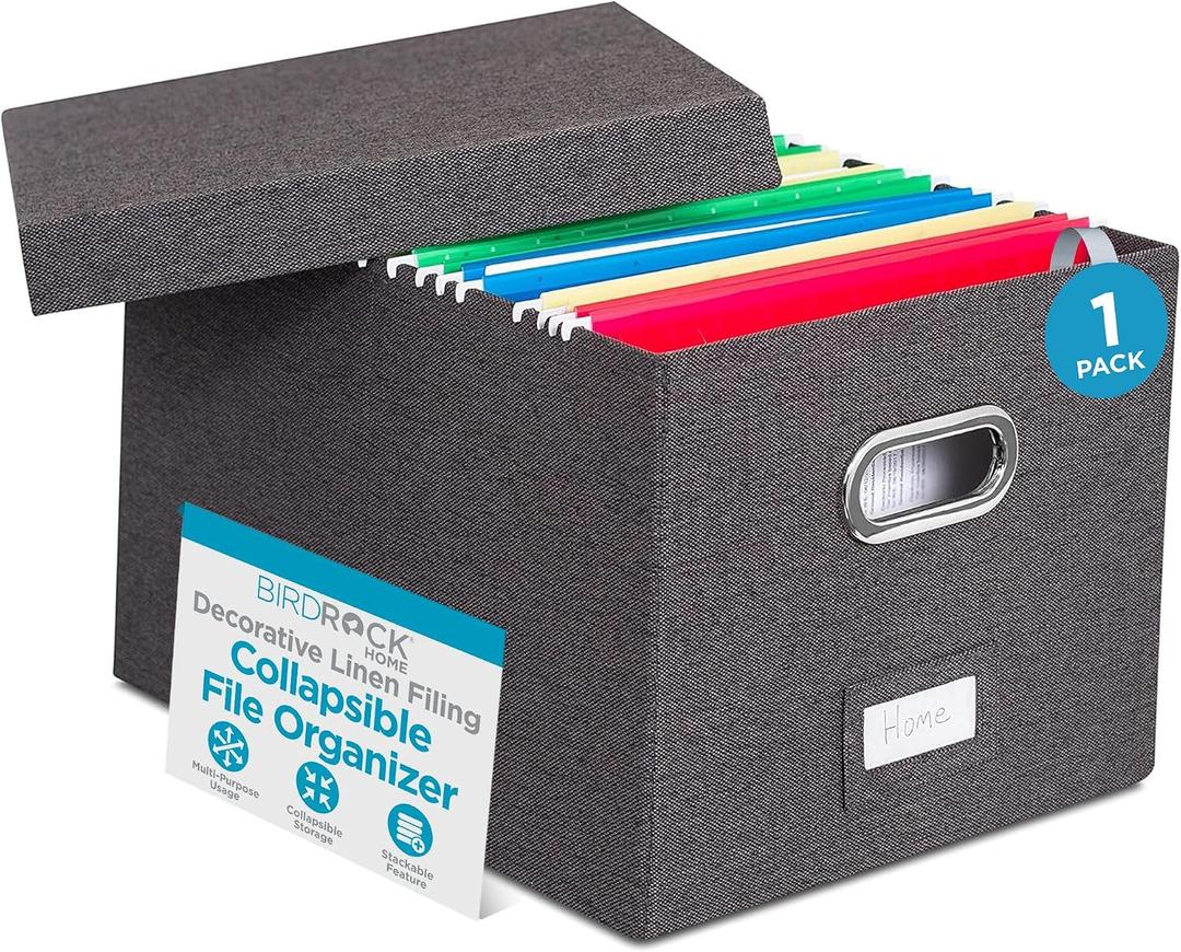 Internet's Best Collapsible File Storage Organizer | Decorative Linen Filing & Storage Office Box | Letter/Legal | Grey